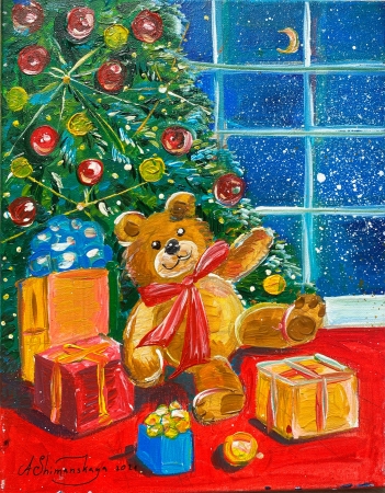 Gifts under the tree by artist Anastasia Shimanskaya